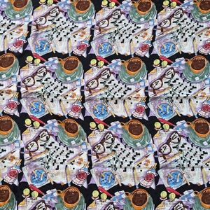 Nicole Miller Vintage Crossword Coffee Multicolor 100% Silk Scarf